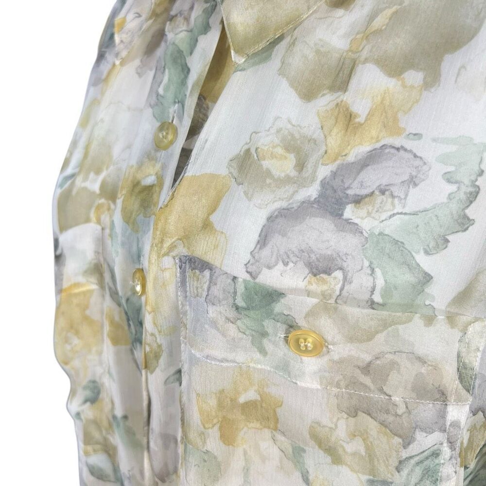 Jean-Louis Scherrer Women's Multicolor Floral Button Silk Blouse XLarge Vintage - Picture 5 of 12